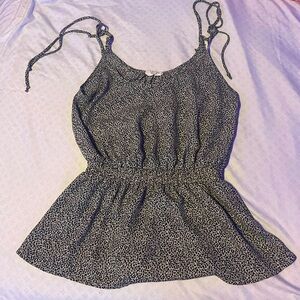 Sienna Sky White And Black Dotted Flowy Tank Top